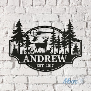 Personalized Deer Metal Sign, Custom Hunting Wall Sign, Deer Family Name Sign, Hunting Decor, Outdoor Hunting Cabin Decor, Gift For Husband