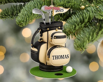 Custom Golf Bag Ornament With Name, Personalized Golfer Christmas Tree Decoration, Golf Clubs Christmas Ornament, 2025 Christmas Tree Decor