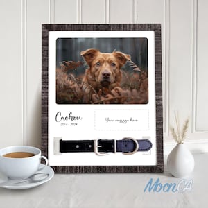Custom Pet Memorial Photo Frame with Name and Dates, Memorial Collar Holder, Personalized Pet Remembrance Gift, Memorial Photo Print for Dog