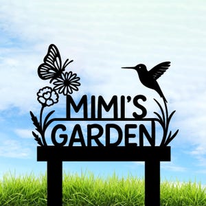 Custom Hummingbird Metal Garden Decor, Bird With Stakes Garden Sign, Flower Personalized Garden Sign With Stakes, Custom Garden Name Sign