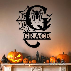 Personalized Halloween Alphabet Letters Sign, Halloween Family Name Sign, Spooky Last Name Letter Monogram, Custom Metal Fall Home Décor