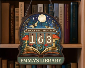 Rastreador de lectura de libros personalizado, libros personalizados leídos este año, decoración literaria, estantería con nombre, regalo de cumpleaños para amantes de los libros
