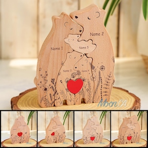 Personalized Wooden Bear Family Puzzle, Custom Hugging Bear Wooden Puzzle, Custom Mother&#39;s Day Gift, Father&#39;s Day Gifts, Family Home Décor