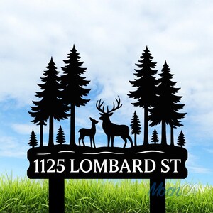 Custom Deer Hunting Metal Address Sign, Custom House Number Hanging Address Outdoor Sign, Metal Sign Garden Stake, Custom Address Name Sign