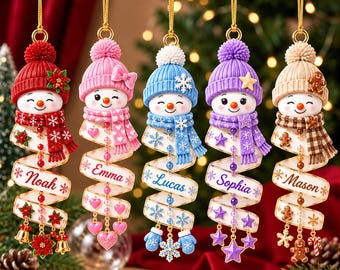 Personalized Snowman Christmas Ornament, Custom Name Acrylic Ornament, Cute Holiday Tree Decor, Family Keepsake, Stocking Stuffer Gift