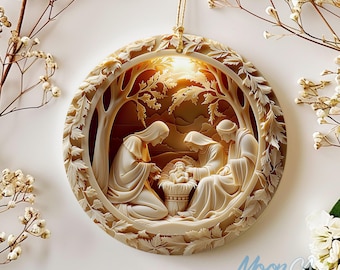 Christmas Nativity Ornament, O Holy Night Ornament, Nativity Scene Ornament, Religious Ornament, Christmas Ceramic Ornament, Family Ornament