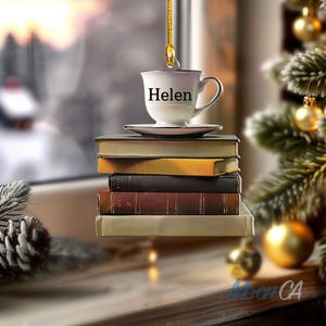 Name Christmas Books Stack Ornament, Book Lover Christmas Ornament, Custom Bookworm Name Ornament, Custom Book Lover Christmas Gifts