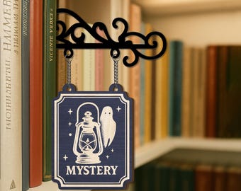 Personalized Mystery Book Tavern Library Signs, Custom Wooden Bookshelf Dividers, Reading Room Organizers, Book Genre Markers Decor