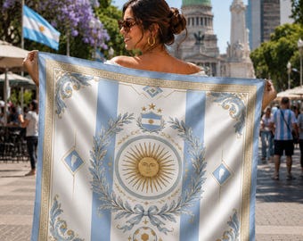 Pañuelo de satén de fútbol de Argentina, bufanda para la cabeza de fútbol de Argentina, pañuelo para la cabeza de fútbol para mujer, regalo para la aficionada de Argentina, accesorios para el día del partido