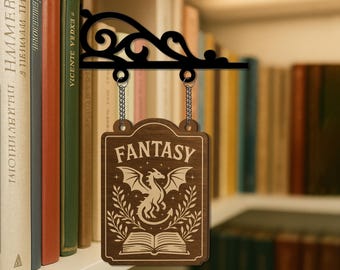 Fantasy Book Sign, Dragon Book Tavern Sign, Booktok Gift, Bookshelf Genre Divider, Book Lover Gift, Bookish Home Decor, Librarian Gifts