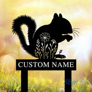 Personalisiertes Gartenschild mit Eichhörnchen, Benutzerdefinierte Eichhörnchen-Yard-Stake, personalisierte Gartendekoration, Metalltierschild, Eichhörnchen-Liebhabergeschenke