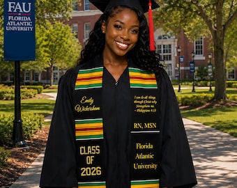 Personalized African Graduation Sash, Class of 2026, RN MSN Stole, Black Excellence Grad Sash, Afrocentric Graduation Stole