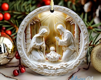 Nativity Bauble 3D Effect Ornament, Christmas Baubles Tree, Heirloom Keepsake, Round Ceramic Ornament, Christmas Gifts, Jesus Ornaments