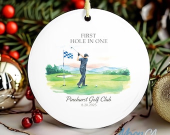 Adorno navideño personalizado para el primer hoyo en uno en golf, adorno navideño de golf personalizado con nombre, campo de golf, regalo para celebrar un hoyo en uno en golf, recuerdo de golf