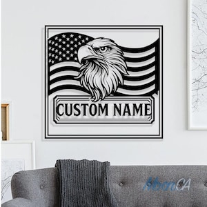 Custom American Eagle Metal Sign, American Flag Wall Decor, US Fourth Of July Metal Sign, American Independence Day Flag Patriotic Gift