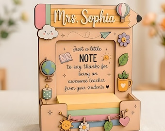 Custom Teacher Sticky Note Holder, Personalized Teacher Sticky Note Holder, End Of Year Gift, Teacher Appreciation Gift, Classroom Decor