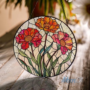 January Birth Month Flower Stained Glass Suncatcher, Carnation Birth Flower Gift, Mothers Day Gift For Mom, Birthday Gift For Grandma