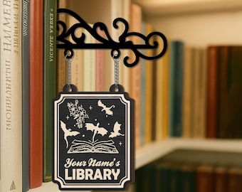 Personalized Dragon Sword Book Sign, Fantasy Tavern Sign, Dragon Shelf Divider, Book Nook Organizer, Book Genre Divider, Fantasy Book Decor