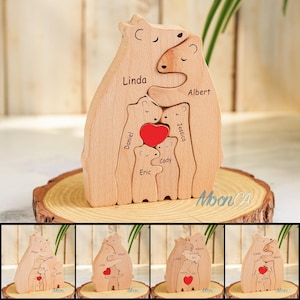 Custom Name Wooden Bear Family Puzzle, Custom Bear Figurines Puzzle, Custom Wooden Animal Puzzle, Father&#39;s Day Gifts, Mother&#39;s Day Gifts