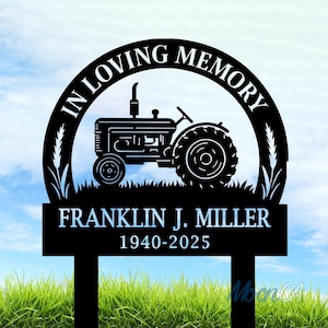 Personalized Farmer On Tractor Memorial Stake, Metal Stake, Sympathy Sign, Grave Marker, Remembrance Stake, Custom Name Sign For Farmer