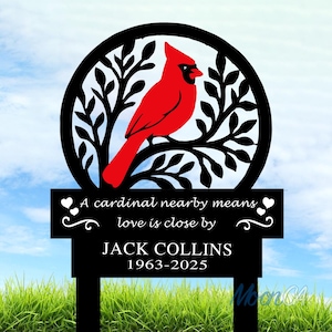 Personalized Memorial Stake Metal, Cardinal Garden Stakes, Grave Marker, Remembrance Stake, Garden Decor, Mother&#39;s Day Gift, Memorial Gifts