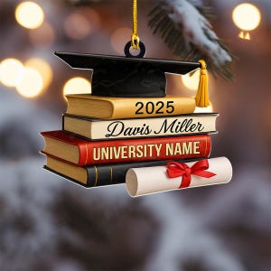Personalized Class Of 2025 2D Acrylic Ornament, High School Graduation Gifts, Custom Graduation Cap Ornament With Books, Graduation Ornament