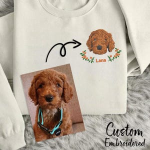 Custom Dog Portrait Embroidered Sweatshirt, Personalized Pet Face and Pet name Sweatshirt, Custom Pet Hoodie, Custom Dog Mom Gift For Her