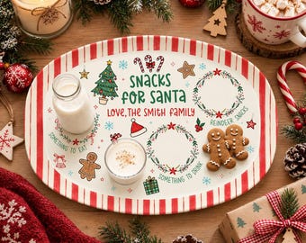 Personalized Christmas Eve Cookie Tray, Santa Snack Plate, Custom Family Name Reindeer Treat Platter, Holiday Keepsake