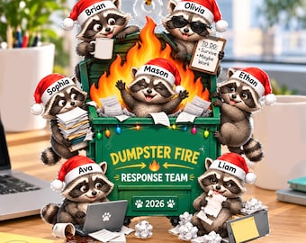 Custom Name Dumpster Fire Response Team Ornament, Funny Raccoon Office Chaos Christmas Ornament, Personalized Coworker Gift 2026