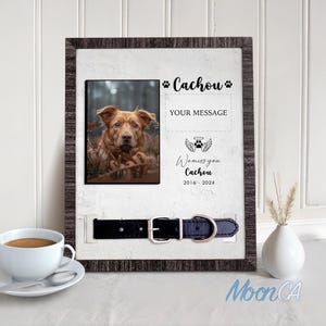 Custom Pet Memorial Photo Frame with Name Date Message, Personalized Pet Remembrance Gift, Memorial Photo for Beloved Pet, Collar Holder