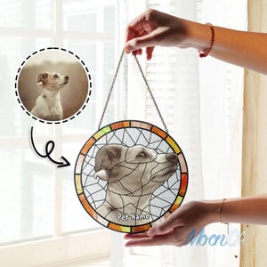 Custom Pet Sun Catcher, Personalized Pet Photo Portrait Ornament, Housewarming Gift, Dog Suncatcher, Pet Lover Suncatcher Stained Glass