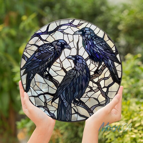 Personalized Crow Suncatcher Stained Glass, Crow Stained Glass Window Hanging Crow Sun Catchers Indoor Window D Cor C7a76n