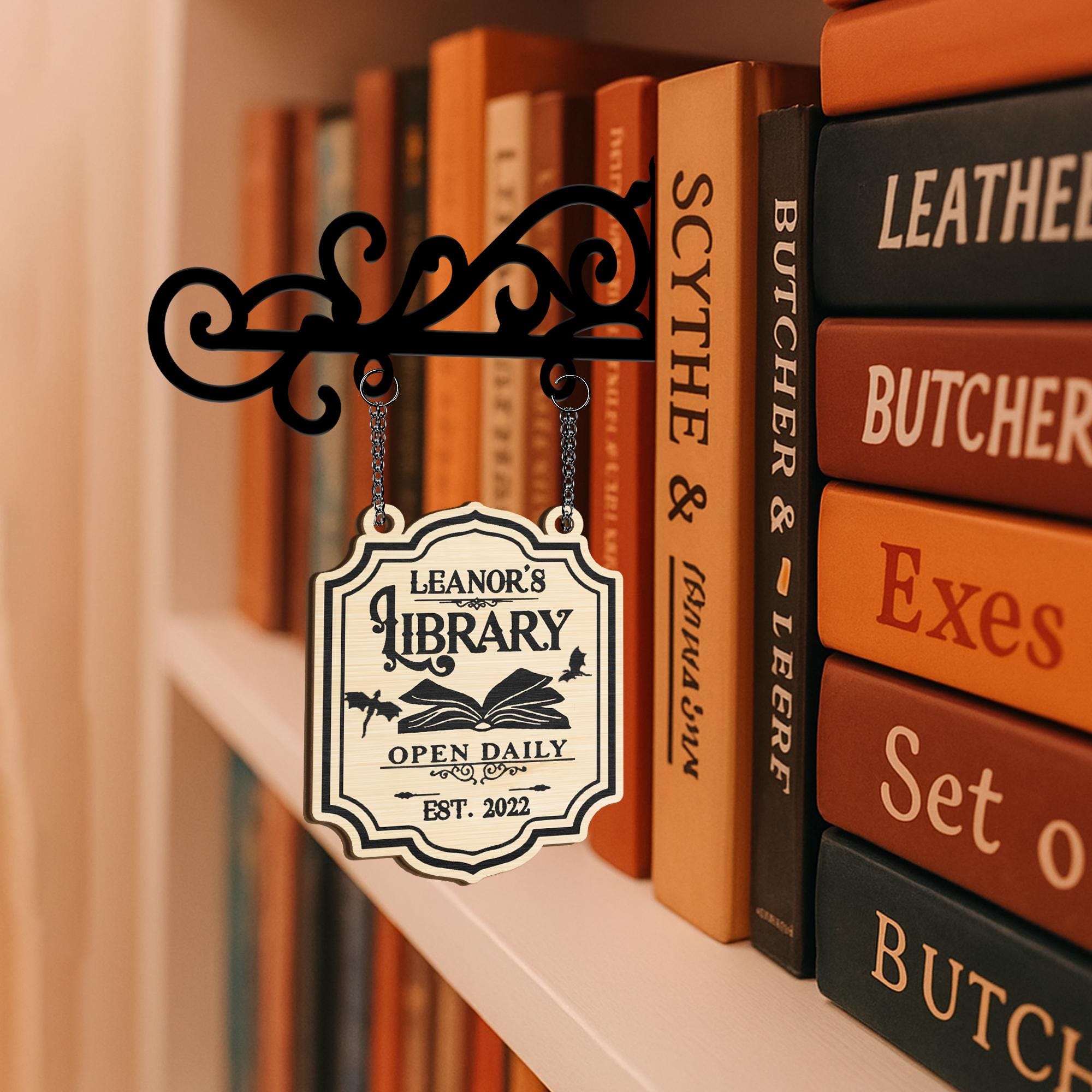 Personalized Book Tavern Sign, Custom Library Divider, Librarian Gift ...
