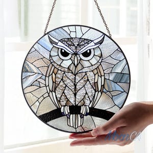 Owl Ornament Stained Glass Window Hangings, Birthday Gifts, Wild Bird Suncatcher, Barn Owl Figurine Ornament Glass, Halloween Decor