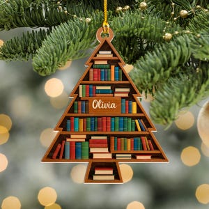 Personalized Christmas Book Tree Name Ornament, Custom Bookish Ornament, Bookworm Gifts, Book Club Ornament, Librarian Gift, Book Lover Gift