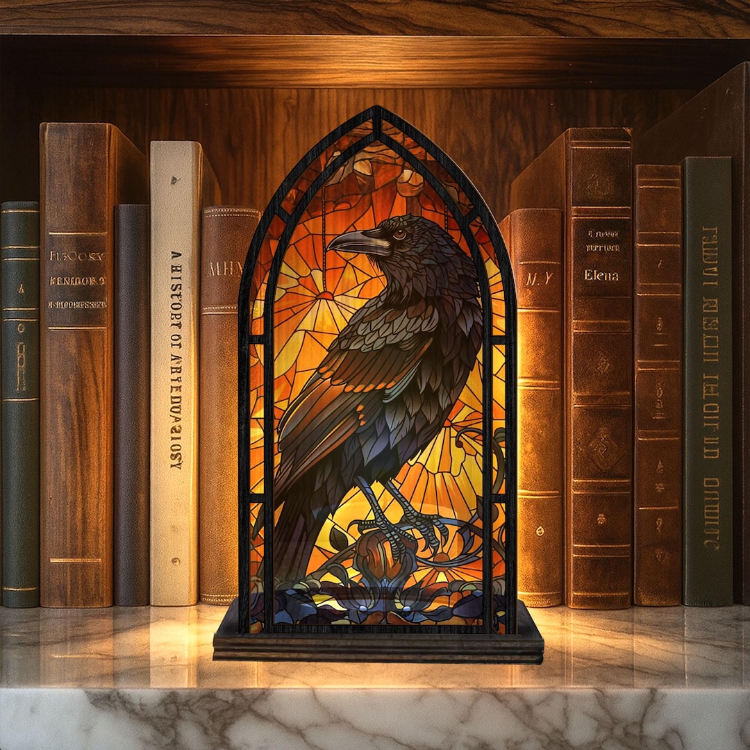 Gothic Raven Skull Suncatcher Candle Holder, Spooky Book Nook