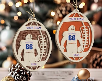 Personalized Football Player Wood Christmas Ornament, Football Fan Gift, Custom Name Number Football Player Art, Football Lovers Gift