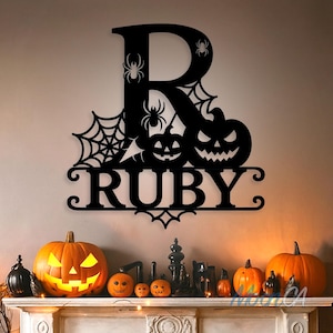 Personalized Metal Halloween Spider Decorative Name Sign, Custom Split Letter Last Name, Halloween Sign, Outdoor Door Monogram Metal Sign