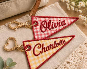 Llavero con banderín personalizado, etiqueta bordada para mochila, etiqueta para equipaje, etiqueta para mochila infantil, etiqueta para mochila escolar, regalo de regreso a clases