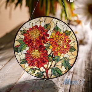 Marigold Stained Glass Suncatcher, October Birth Flower Gift For Her, Mother Day Gift, Marigold Ornament For Grandma, Floral Suncatcher