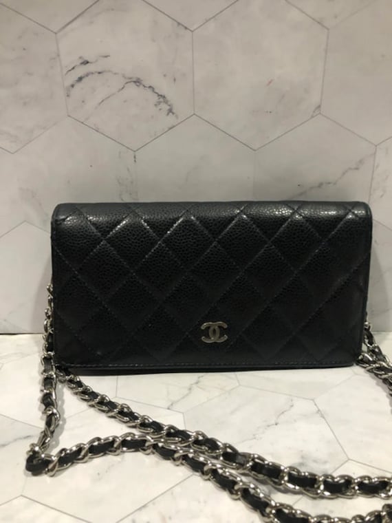 Chanel Long Wallet L-yen Black Caviar Quilted Leat