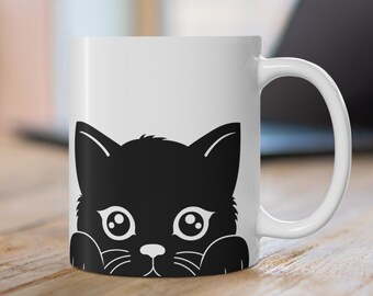 Peeking Black Cat Mug: Cat Lover Gift