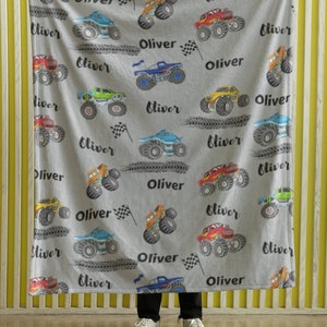 Monster Truck Name Blanket, Personalized Blanket for Boy, Customized Blanket for Boy, Christmas Gift for Boy, Monster Truck Christmas Gift