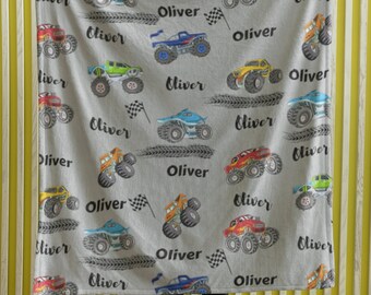 Personalized Monster Truck Blanket: Custom Name Fleece Blanket