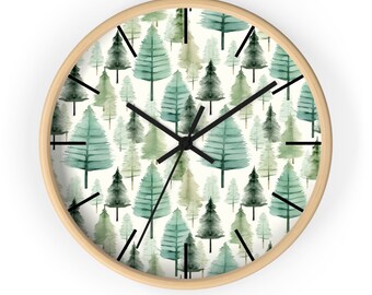 Watercolor Pine Trees Wood Wall Clock, Adventure Wall Clock, Woodland Wall Clock, Nature Wall Clock, Nature Decor, Pine Tree Decor