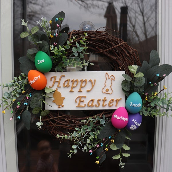 Easter Wreath | Personalized | Happy Easter | Easter Decor | Easter Eggs | Easter Door Hanger | Easter Front Door Decor | Easter Sign