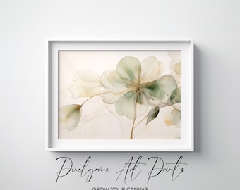 Green Floral Art Flower Painting Botanical Still Life Print Watercolor Printable Digital Wall Art