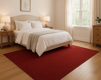 Alfombra roja oscura / Alfombra de felpa color burdeos para sala de estar / Alfombra de piso minimalista moderna