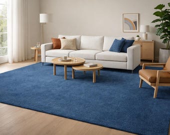 Hand Tufted Solid Blue Wool Rug – Modern Minimalist 8x10 Area Carpet