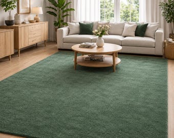 Hand Tufted Wool Area Rug | Solid Green Plush Carpet